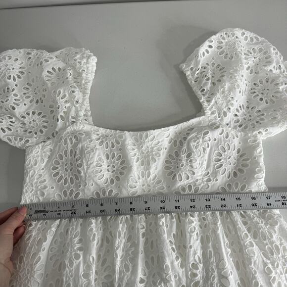 Lilly Pulitzer Kay Dress Womens 12 White Floral Eyelet Babydoll Mini Cottagecore - Picture 11 of 15